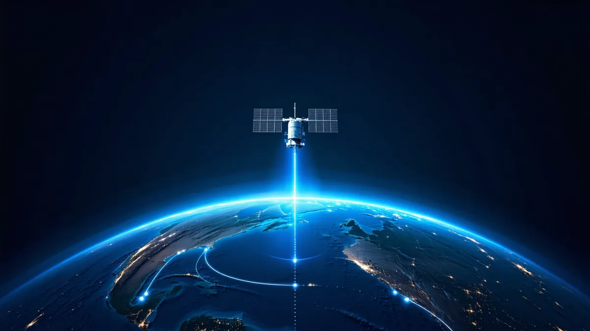 Orbit and ground station latency visualization — satellite computing concept